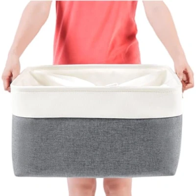 Image of MANGATA Collapsible Storage Baskets, Large Fabric Boxes with Handles for Wardrobe, Shelf, Closet(L, Cold Grey)