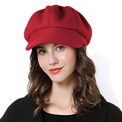 Image of Sumolux Women Beret Newsboy Hat French Wool Cap Classic Autumn Spring Winter, Red, One Size