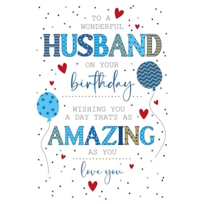 Image of Cherry Orchard Wonderful Husband Birthday Card from Presents &amp; Balloons Foil Embossed Finish