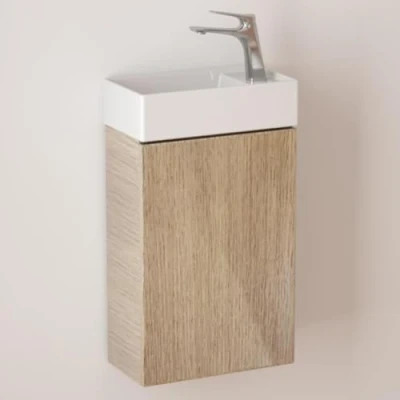 Image of Durovin Bathrooms 400mm Wall Mounted Storage Cabinet Vanity Unit Include Basin for Cloakroom Bathroom Soft Close Door 710mm x 220mm(HxD) Wood Oak Effect