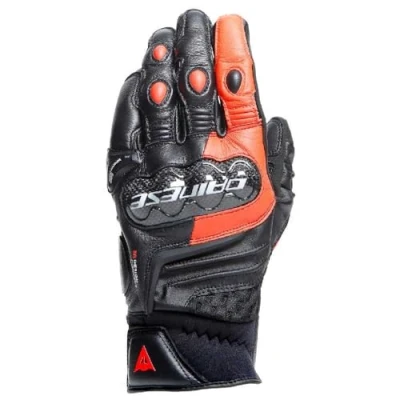 Image of DAINESE Carbon 4 Short Gloves, Leather Motorcycle with Knuckle Protectors, Man, Black/Fluo Red, S