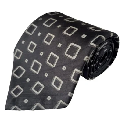 Image of Men&#039;s Extra Wide 5 Inch Kipper Neck Tie (Black &amp; Grey Retro Square Print)