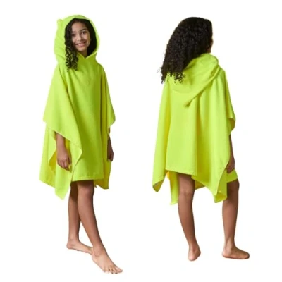 Image of Brentfords Microfibre Kids Poncho, Oversized Beach Robes for Swimming Pool Travel Privacy Changing Robe Hooded Towel Lightweight, Neon Yellow