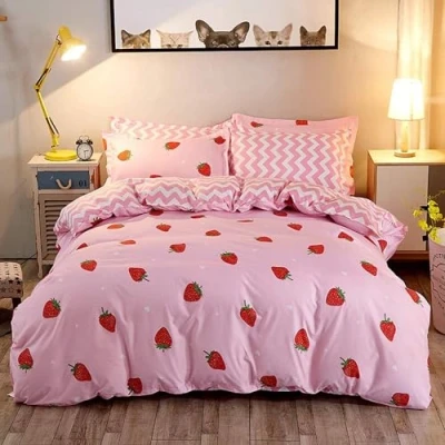 Image of Kawaii Bedding Pink Strawberry Decor Comforter Cover Set For Women Girls Kids Room Cute Sets Soft Reversible Duvet Single Size