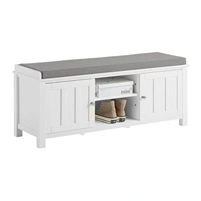 Image of SoBuy® FSR35 W, White Storage bench with 2 Doors &amp; Removable Seat Cushion, Shoe Cabinet