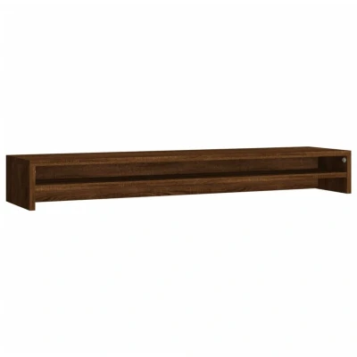 Image of vidaXL Monitor Stand &amp; Desk Organiser: Brown Oak Engineered Wood, Long Lasting, Multi Functional 100x24x13 cm Storage for 2 Monitors Stationery