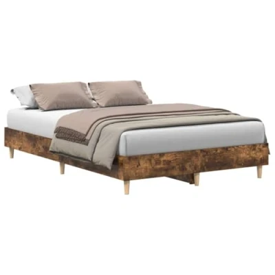 Image of vidaXL bed frame smoked oak engineered wood 120x190cm small double with eucalyptus legs for bedroom support