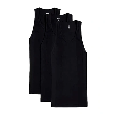 Image of 2(X)IST Men&#039;s Essential Cotton Tank Top 3 Pack, Deep Black, Medium