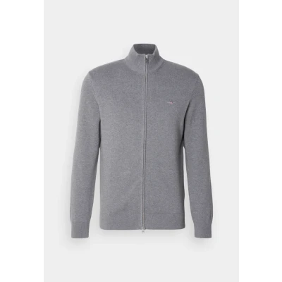 Image of GANT Men&#039;s Casual Cotton Zip Cardigan Sweater, Dark Grey Blend, XXXL