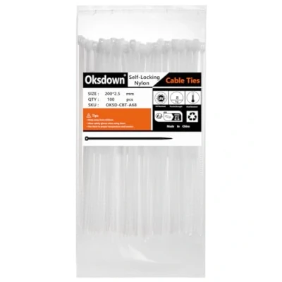 Image of Oksdown 100 Pack White Plastic Cable Ties 200mmx2.5mm Long Nylon Zip Premium Self Locking 8 inch Strong Tie Wraps