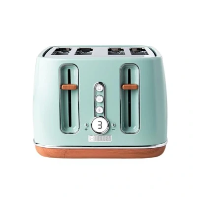 Image of Haden Dorchester Toaster 4 Slice Stainless Steel Body Modern LCD Display 6 Browning Levels Cancel/Defrost/Reheat 1900 2300W Digital Easy Clean Green