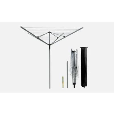 Image of Rotary 4 Arms Aluminium &amp; Powder Coated Washing Line Heavy Duty Outdoor Folding Clothes Airer Garden Laundry Drying Rack PVC With Ground Spike Cover (50M Airer)