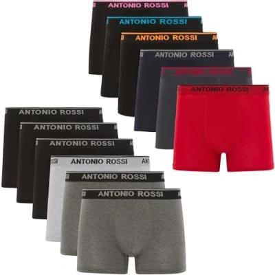 Image of ANTONIO ROSSI (12 Pack) Men&#039;s Fitted Boxer Hipsters Mens Boxers Shorts Multipack with Elastic Waistband Cotton Rich, Comfortable Underwear, Dark Assorted, XL