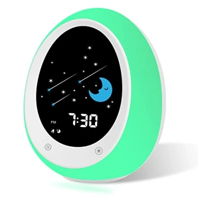 Image of ANNNGUL Kids Alarm Clock, Toddler Sleep Training Clock with Sun &amp; Moon, Sound Machine, Night Light, Time to Wake Grow for Children
