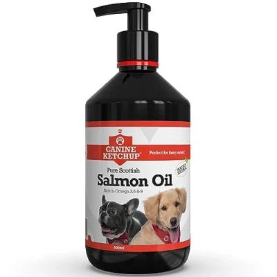 Image of Pure Scottish Salmon Oil for Dogs UK 500ml 100% Dog Natural Omega 3, 6 &amp; 9 Fish Supplements 3 Canine Ketchup