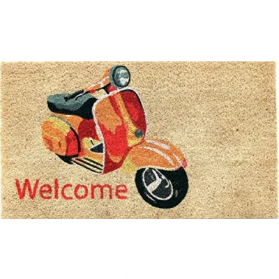 Image of Coco &amp; Coir Door Mats Indoor/Outdoor Non Slip Colourful Lifestyle Entrance Mat (Scooter Ride 45cm x 75cm)