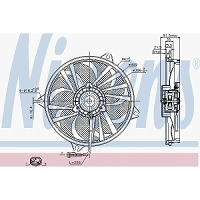 Image of 1250F8, 1253C2 Cooling fan NISSENS 85605 386mm 12V without radiator shroud, resistor control unit PEUGEOT: 607 Saloon