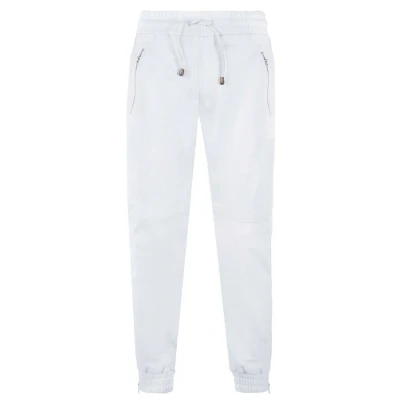 Image of Mens Real Leather Trousers White Nappa Sweat Track Pants Jogging Bottom 34