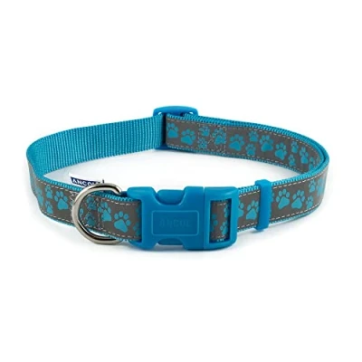 Image of Ancol Patterned Collection Reflective Paw Collar. Size 5 9 to fit neck circumference 45 70 cm, Blue