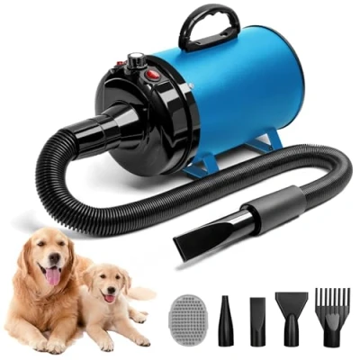 Image of Blanlody Dog Hair Dryer Blaster 3800W/5.2HP Pet Grooming Low Noise Temperature Heater with 4 Different Nozzles and Brush