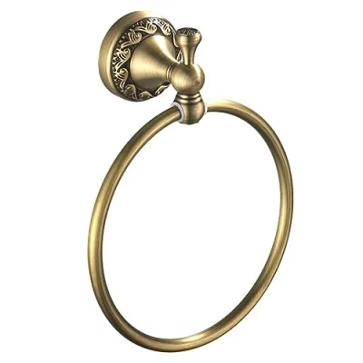 Image of Towel Ring Antique Brass Hanger Hand Holder for Bathroom Kitchen Accessories Wall Mounted,Pattern Carving Design