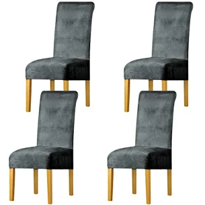 Image of LANSHENG Stretchy Chair Covers for Dining Room Chairs,Stretch Spandex with Elastic Band Chaircover,Velvet Large Slipcovers Restaurant Hotel Party Banquet (Silver Gray,4 Pack(M))