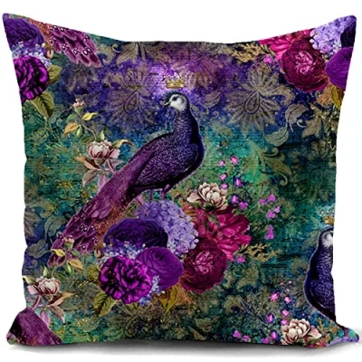 Image of HUASHUZI Purple Cushion Cover Peacock Gifts Double sided Design Decorations Home for Livingroom Outdoor Garden Couch Sofa Decor 18&quot;x18&quot;(45x45cm)