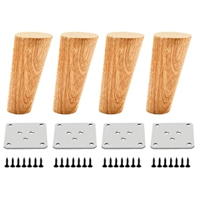 Image of Qrity 4 PCS Wooden Furniture Legs Straight Wood Sofa Cabinet Feet Table TV with Non slip Mat, Screws &amp; Mounting Plate, 30CM