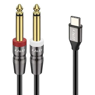 Image of J&amp;D USB C to Dual 6.35mm 1/4 inch TS Stereo Audio Y Splitter Cable for iPhone 16 Pro Max/16 Pro/16 Plus/16/15/15 Max/15 Pro/15 Plus, Amplifier Speaker and Mixer, 2 Meter