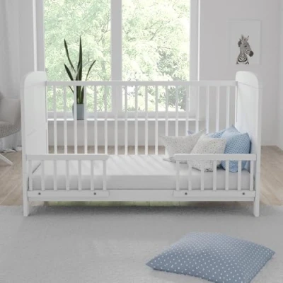 Image of Love For Sleep MADDOX Cot Bed 140x70cm Adjustable Base, Converts to Toddler &amp; Sofa Wooden Barriers Included Baby Crib from Birth 6 Years (White, Bed)