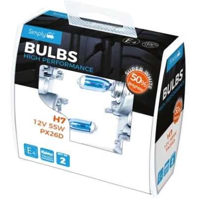 Image of Simply SWH7 High Performance H7 Car Bulb Duo Box of Two 12V 55W PX26D Base Suitable for all Headlights 50% Brighter than standard
