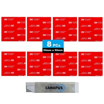 Image of CANOPUS 3M VHB 5952 (50 mm x 50 mm, 8 PCs), Waterproof Double Sided Pads, Heavy Duty Sticky Ideal for Number Plate, License Dash Cam, Home Decor, Office Black