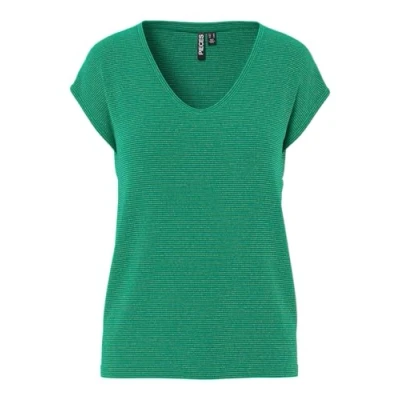 Image of Pieces Billo Lurex Short Sleeve V Neck T shirt S