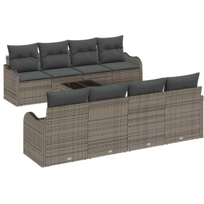 Image of vidaXL 9 Piece Garden Sofa Set with Cushions Grey Poly Rattan