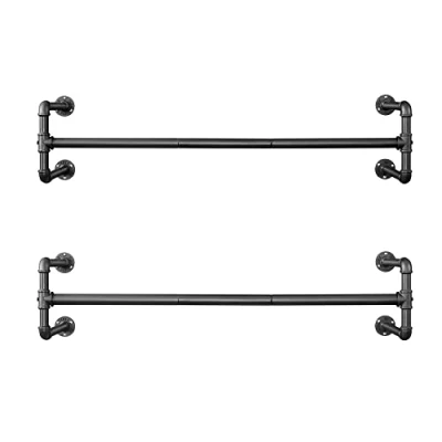 Image of SONGMICS HSR64BK 02 Industrial Design Clothes Rail Set of 2 Wall Mounted Maximum Load 60 kg 110 x 30 29.3 cm Easy Assembly Black