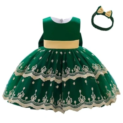 Image of Lito Angels Wedding Bridesmaid Flower Girl Fancy Dress Christmas Party Outfit Ball Gown with Headband Baby Girls Age 6 12 Months, Dark Green (Tag Number 70)