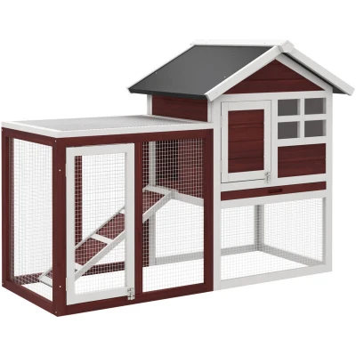 Image of PawHut Rabbit Hutch Outdoor Wooden Guinea Pig Run Bunny Cage Small Animal House Pull Out Tray, Brown, 122 x 62.6 92 cm
