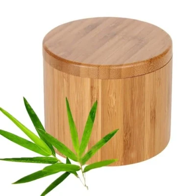 Image of Bamboo Salt Spice Storage Box, Jar Container, Food Natural Box with Magnetic Swivel Lid for Kitchen Condiment(Round)