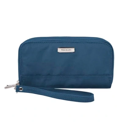 Image of Travelon RFID Blocking Double Zip Wallet, Blue, 7.5 x 4 1.25, Wallet