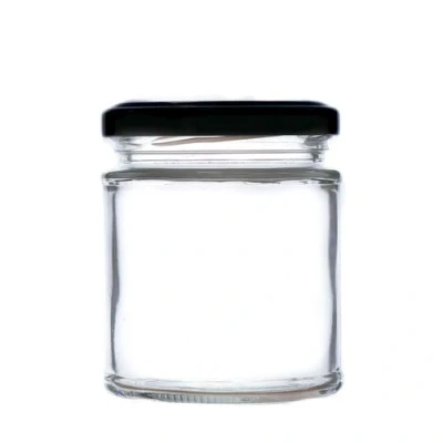 Image of 190ml Deluxe Glass Food Jam Jars with Airtight Lids suitable for Marmalade, Honey and Home Preserving (Black Lid, Pack of 100)