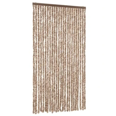 Image of vidaXL Chenille Fly Screen Curtain 100x200 cm Beige/Dark Brown Insect Repellent Door Drapery, Easy to Clean, Soft Entry, Home/Caravan Use