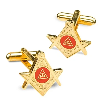 Image of The Masonic Collection Royal Arch Tau symbol (Square and Compass shaped) Red Cufflinks Gold plated A Useful Gift for Freemason Men With Velvet Pouch/Cufflink Box