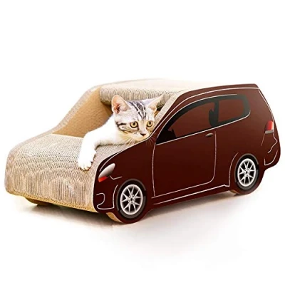 Image of WHSPORT Cat Scratcher, Large Cardboard, Car Shape Scratching Board, Lounge Bed Brown