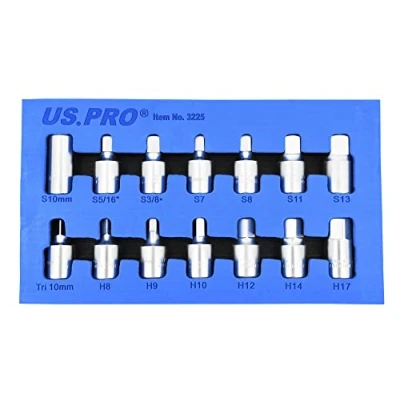Image of US PRO 14pc 3/8&quot; Dr Drain Plug Sump Key Set Oil Change Gearbox Axle Engine Repair 3225