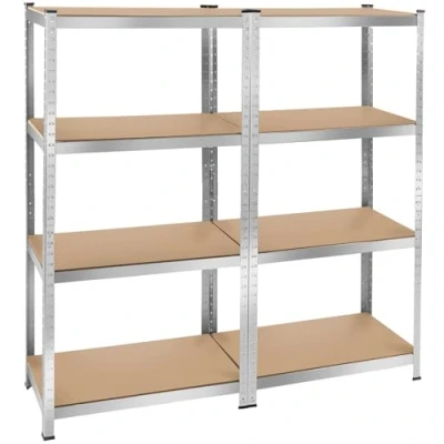 Image of TecTake® Set of 2 Heavy Duty Garage Shelving Units with Galvanised Steel Frames, 8 Adjustable MDF Storage Shelves, 4 Tiers, Easy Assembly, Workbench Convertible Unit 640kg Load Capacity