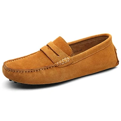 Image of Penny Loafers Men Moccasins Suede Driving Shoes Slip On Deck Boat Casual Walking Tan 9 UK