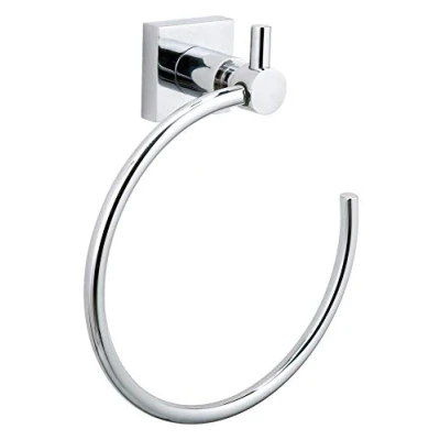 Image of tesa Hukk towel ring holder, high gloss chromed metal, self adhesive, adhesive mounting technology, 200mm x 177mm 70mm