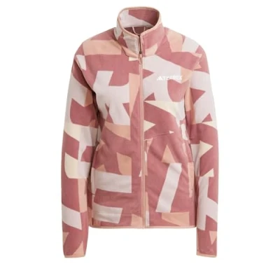 Image of Adidas Terrex Multi Printed FULL ZIP Fleece jacket, Women&#039;s, Size: Small, Beige burgundy