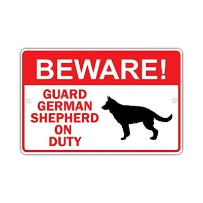 Image of Metal tin Sign 8x12 inches Beware! Guard German Shepherd Dog On Duty Owner Novelty Aluminum