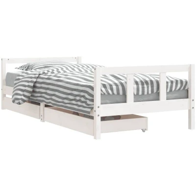 Image of vidaXL Kids Bed Frame with Storage Drawers Solid Pinewood, House Design, White Size 90x200 cm. No Mattress Included